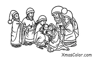 Noël / Spectacles de Noël: Les trois Rois Mages apportant leurs cadeaux à l'enfant Jésus