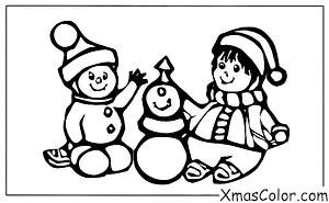 Noël / Temps hivernal: Un enfant construit un bonhomme de neige