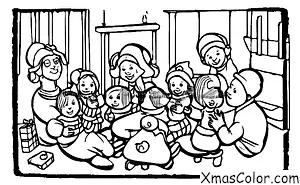 Noël / Temps hivernal: Une scène de famille devant leur cheminée