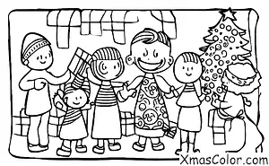 Noël / Traditions de Noël: Une famille ouvre des cadeaux le jour de Noël