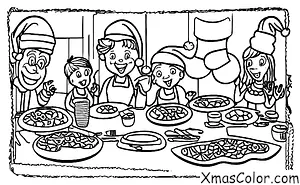 Noël / Traditions de Noël: Une famille qui prépare un grand dîner de Noël ensemble