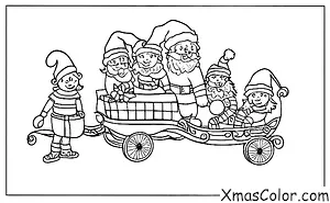 Noël / Traîneau du Père Noël: Père Noël et ses lutins chargent le traîneau