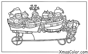 Noël / Traîneau du Père Noël: Père Noël et ses rennes en train de se préparer à voler